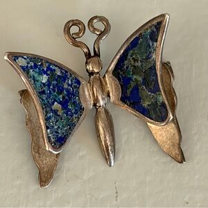 1940’s 1950’s Sterling Silver 925 | Old Mexico Eagle 1 | Butterfly Pin Lapis